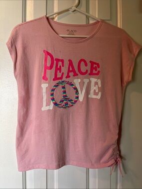 The Children's Place Pink Peace Love Graphic Tee with Colorful Peace Sign